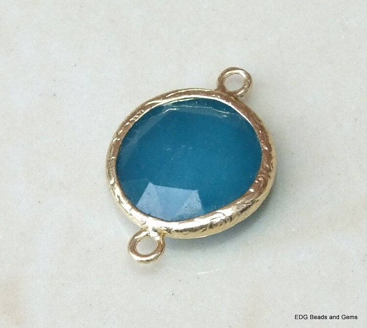 Small Agate Faceted Connector, Gemstone Connector, Gold Plated Textured Bezel, Rhombus Shape, Gemstone Pendant, Jewelry Pendant, 16mm - EDGBeadsandGems