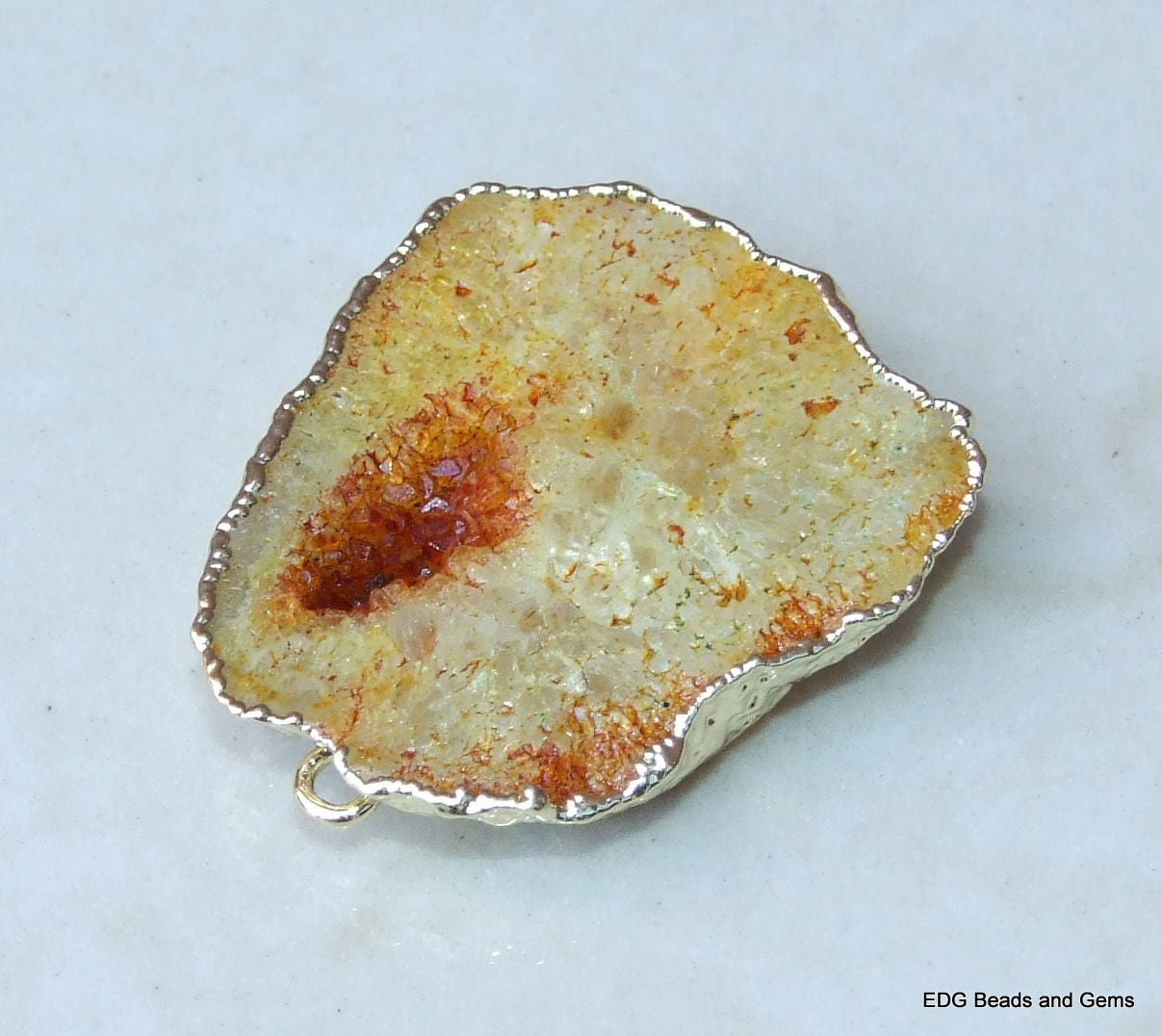 Yellow- Druzy Connector, Geode Connector, Druzy Pendant. Gold Plated Edge - Geode Slice - Druzy Bead - 25mm x 31mm - 2807 - EDGBeadsandGems