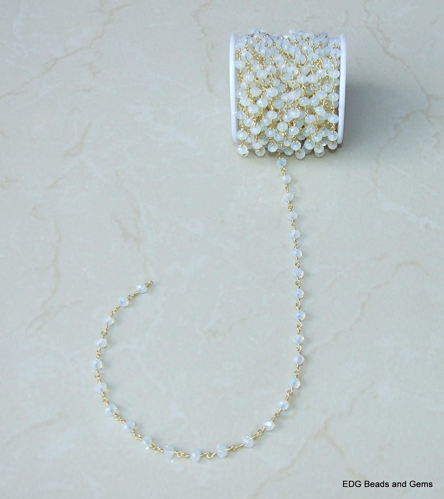 Clear Opal AB Glass Rosary Chain, Bulk Chain, Rondelle Glass Beads, Beaded Chain, Body Chain, Gold Chain, Necklace Chain, Belly Chain - EDGBeadsandGems