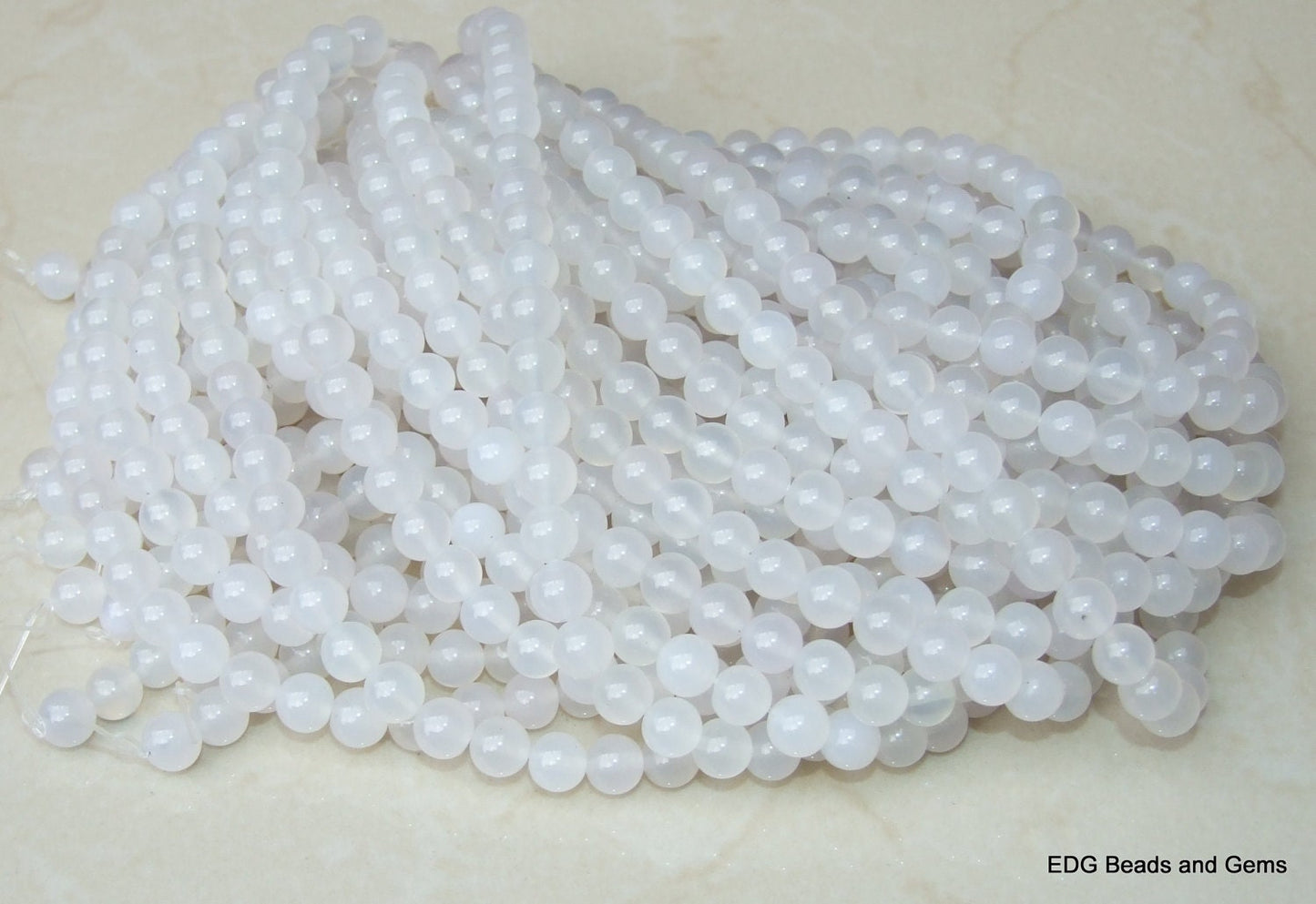 White Agate Beads - 6mm and 8mm - Round Polished Agate Beads - Gemstone Beads - Jewelry Beads - 15 inch Strand - EDGBeadsandGems