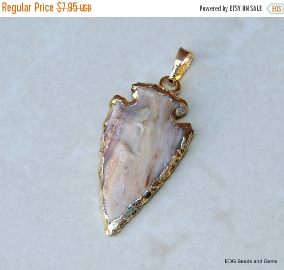 Jasper Arrowhead Pendant. Arrow Pendant - Jasper Arrow - Natural Jasper Pendant - Gemstone Pendant - Gold Plated Edge and Bail - 30mm - 40mm - EDGBeadsandGems