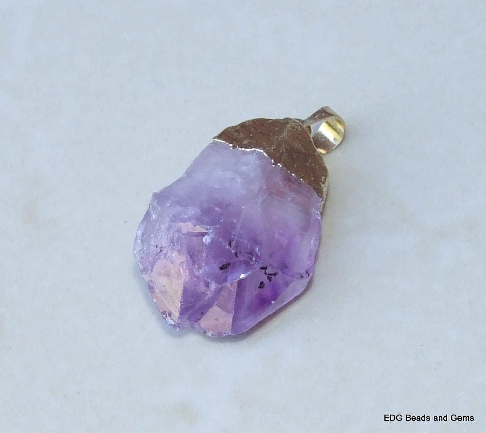 Small Amethyst Nugget Pendant - Crystal Quartz - Natural - Raw - Purple - Quartz Nugget Pendant - Gold Plated Bail - 25-35mm - EDGBeadsandGems