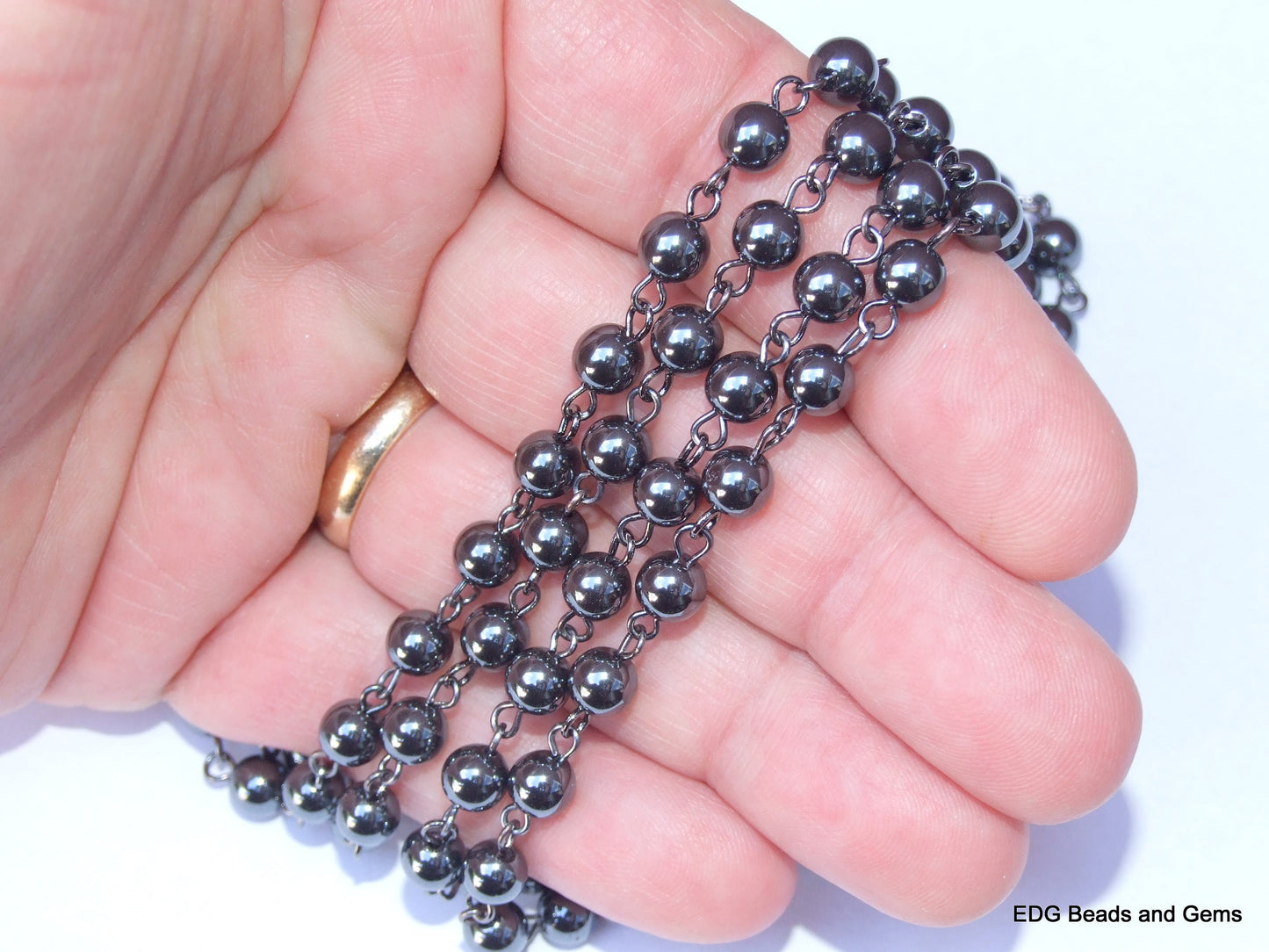 Hematite Rosary Chain, Bulk Chain, Hematite Beads, Beaded Chain, Body Chain Jewelry, Non-Magnetic, Necklace Chain, Belly Chain, 1 Meter, 6mm - EDGBeadsandGems