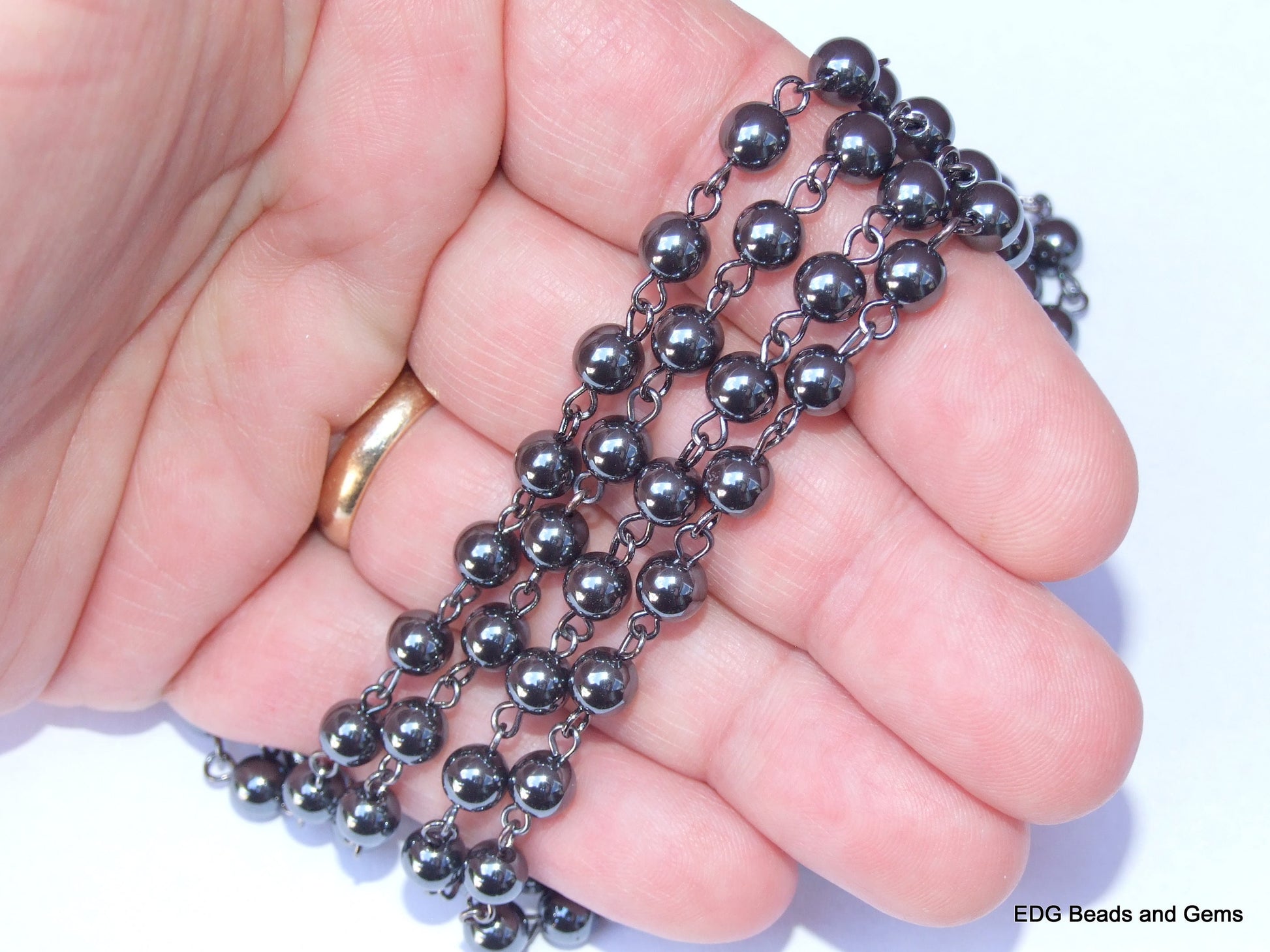 Hematite Rosary Chain, Bulk Chain, Hematite Beads, Beaded Chain, Body Chain Jewelry, Non-Magnetic, Necklace Chain, Belly Chain, 1 Meter, 6mm - EDGBeadsandGems