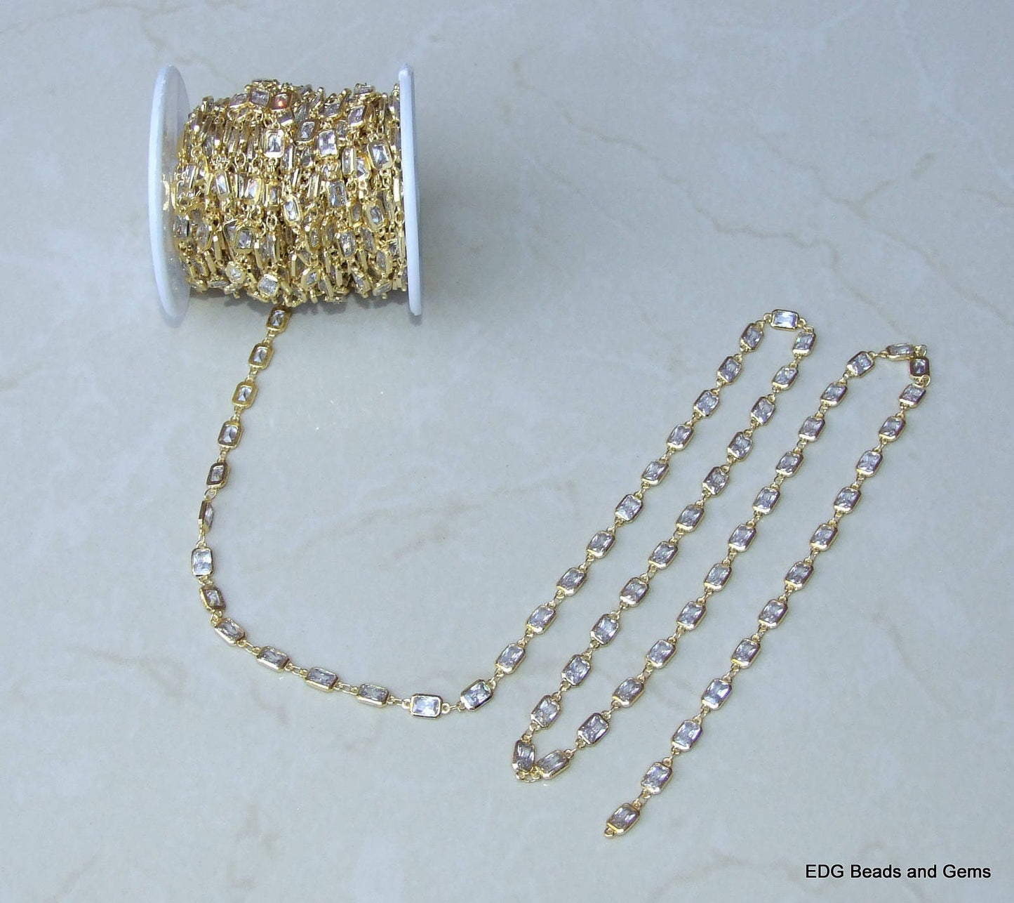 CZ Crystal Rosary Chain, Bulk Chain, Rectangle Glass Beads, Beaded Chain, Body Chain Jewelry, Gold Chain, Necklace Chain, Belly Chain - EDGBeadsandGems