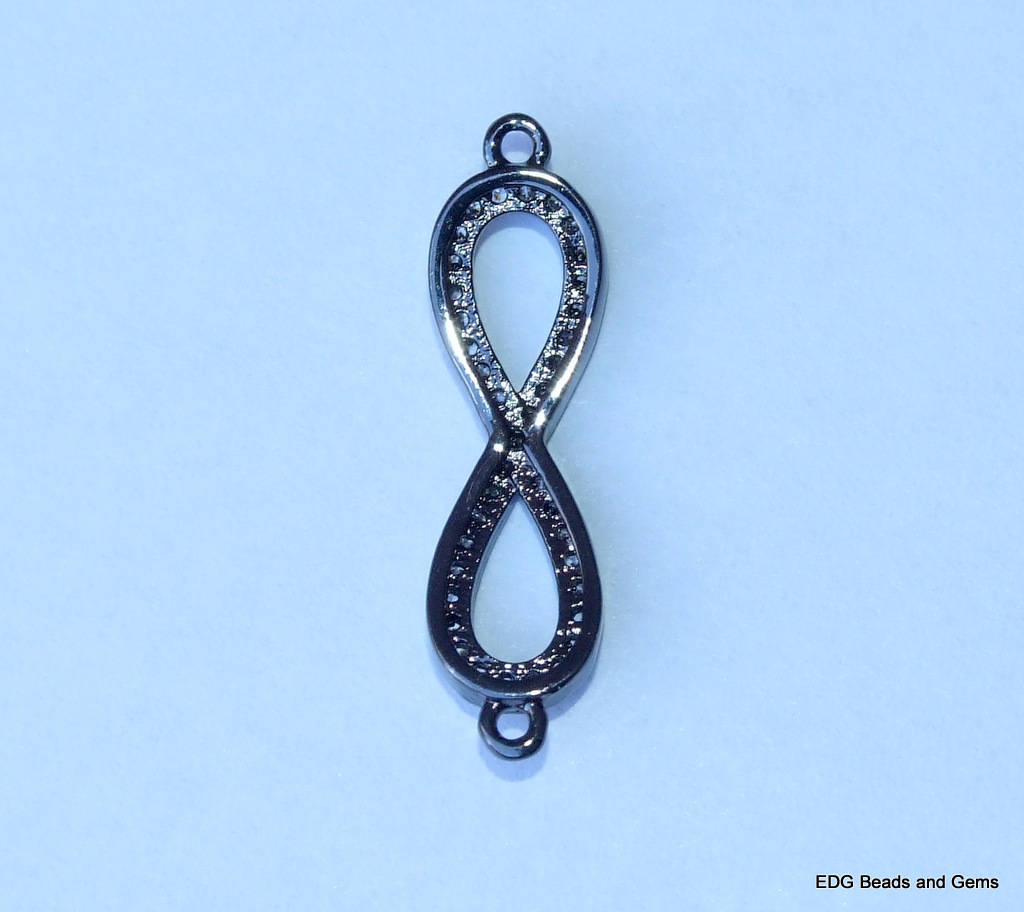 CLOSE OUT Micro Pave Infinity Connector - Pave Charm - Pave Diamond, Pave Cubic Zirconia Crystals, CZ - Rhinestone - Black - 7mm x 22mm - EDGBeadsandGems