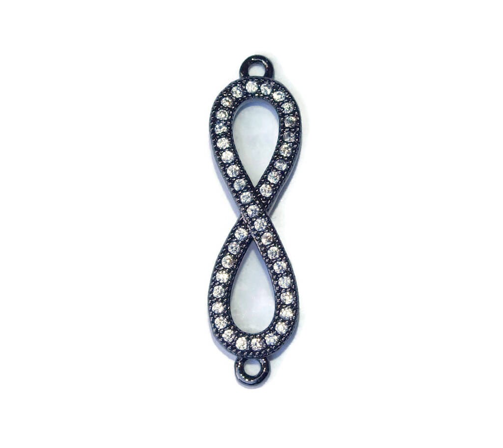 CLOSE OUT Micro Pave Infinity Connector - Pave Charm - Pave Diamond, Pave Cubic Zirconia Crystals, CZ - Rhinestone - Black - 7mm x 22mm - EDGBeadsandGems