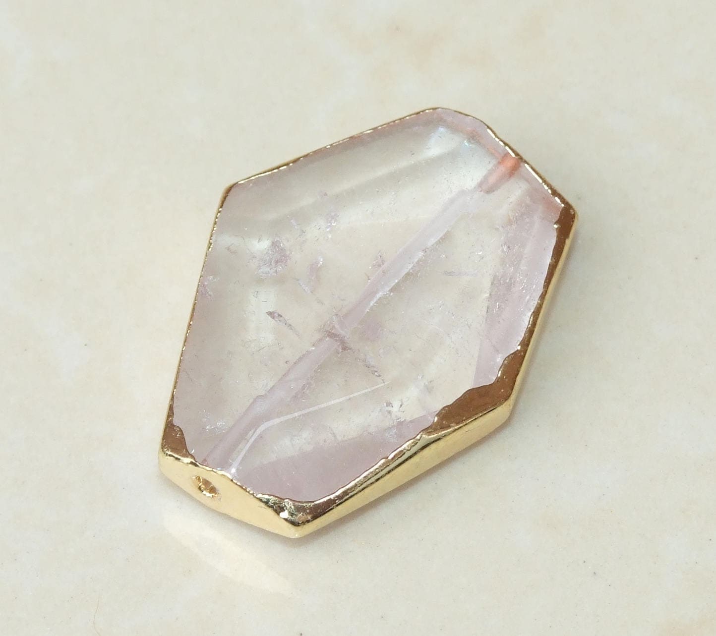 Clear Quartz Crystal Pendant, Quartz Pendant, Gemstone Pendant, Druzy Pendant, Quartz Bead, Faceted Connector, Gold Edge- 28mm x 36mm - 9281 - EDGBeadsandGems