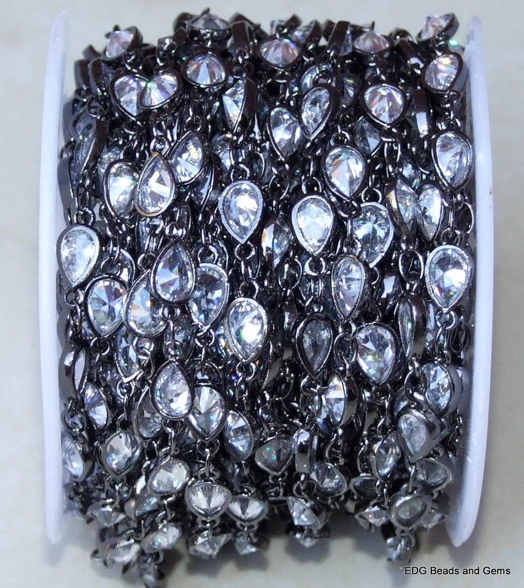 CZ Crystal Rosary Chain, Bulk Chain, Rectangle Glass Beads, Beaded Chain, Body Chain Jewelry, Gunmetal Chain, Necklace Chain, Belly Chain - EDGBeadsandGems