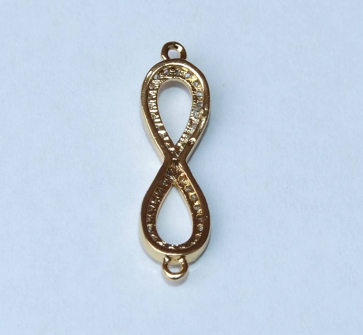 CLOSE OUT Micro Pave Infinity Connector - Pave Charm - Pave Diamond, Pave Cubic Zirconia Crystals, CZ - Rhinestone - Gold - 7mm x 22mm - EDGBeadsandGems