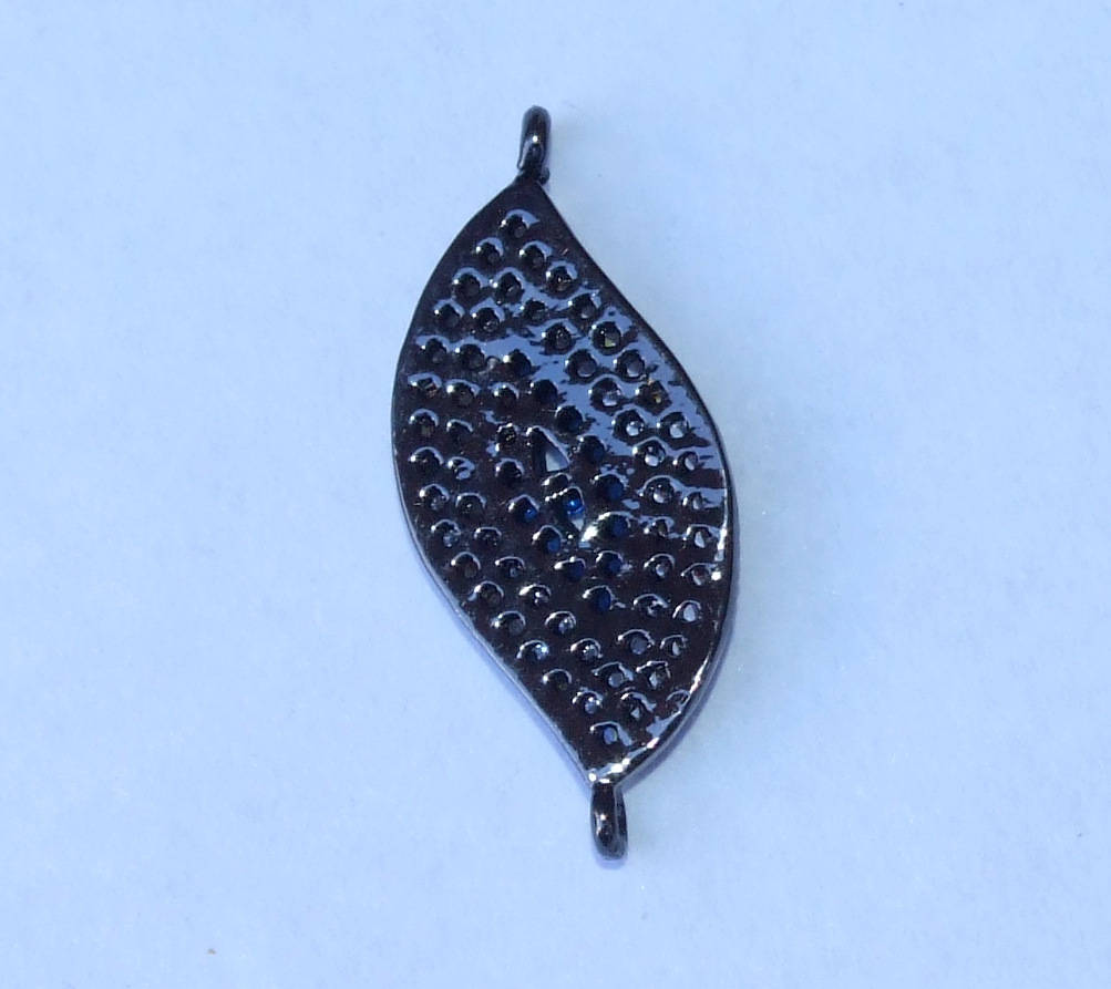 CLOSE OUT Micro Pave Connector Pendant - Pave Charm Pendant, Pave Cubic Zirconia Crystals, CZ - Rhinestone - Leaf - Black - 10mm x 24mm - EDGBeadsandGems