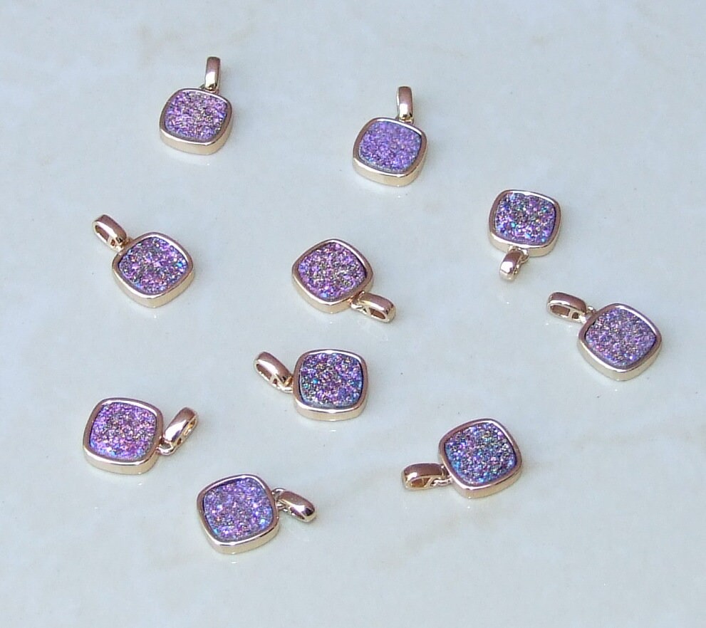 Rainbow Druzy Pendant, Agate Slice, Geode Pendant, Gemstone Pendant, Druzy Necklace, Druzy Quartz, Small Geode, Gold Plated 11mm x 11mm - EDGBeadsandGems