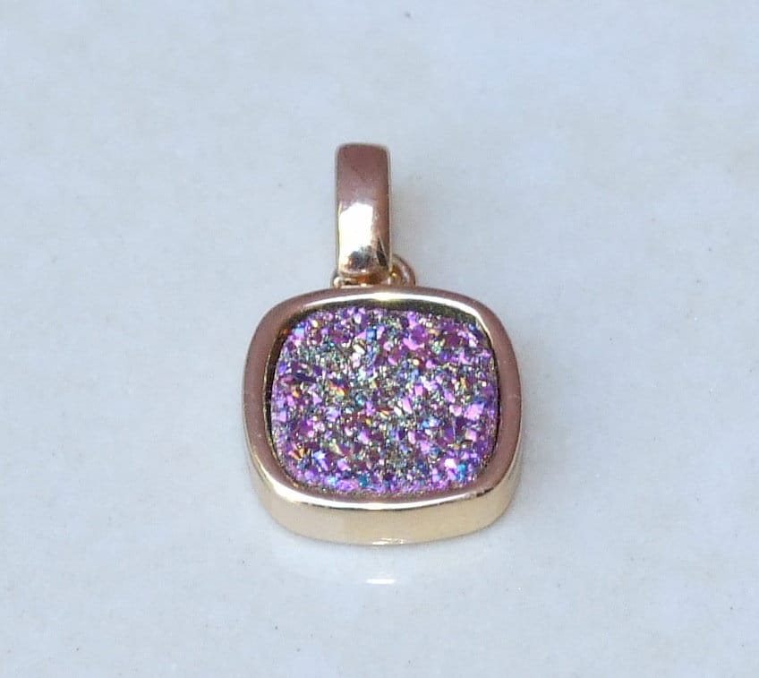 Rainbow Druzy Pendant, Agate Slice, Geode Pendant, Gemstone Pendant, Druzy Necklace, Druzy Quartz, Small Geode, Gold Plated 11mm x 11mm - EDGBeadsandGems