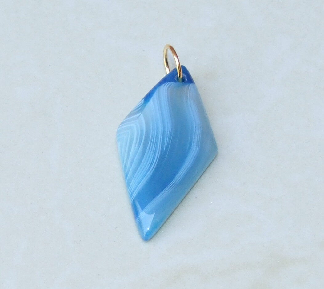 Agate Slice Pendant - Agate Diamond - Druzy Pendant - Rhombus Pendant - Highly Polished - Agate Pendant - Gemstone Pendant, 20mm x 40mm - EDGBeadsandGems