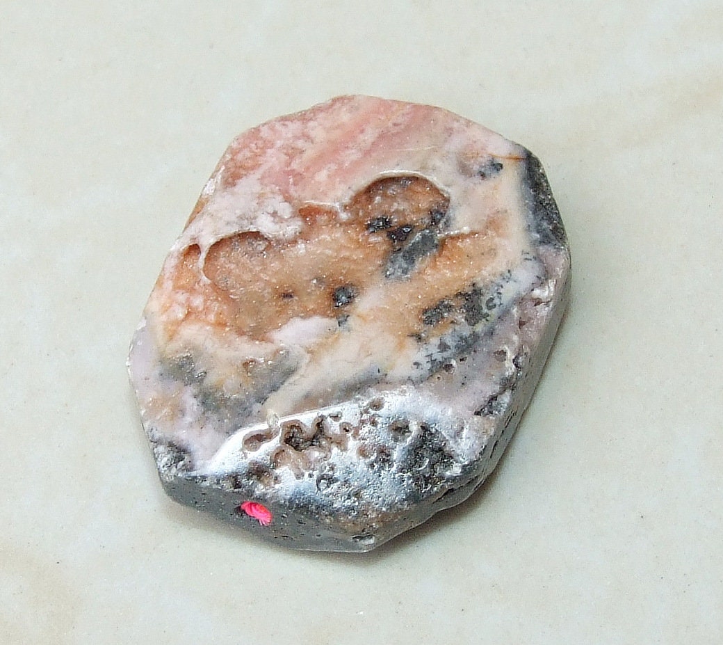 Rhodonite Stone - Rhodochrosite Stone - Faceted Stones - Gemstone Beads - Pendant - Emerald Cut - Center Drilled - Boho - 25mm x 32mm - 4317 - EDGBeadsandGems