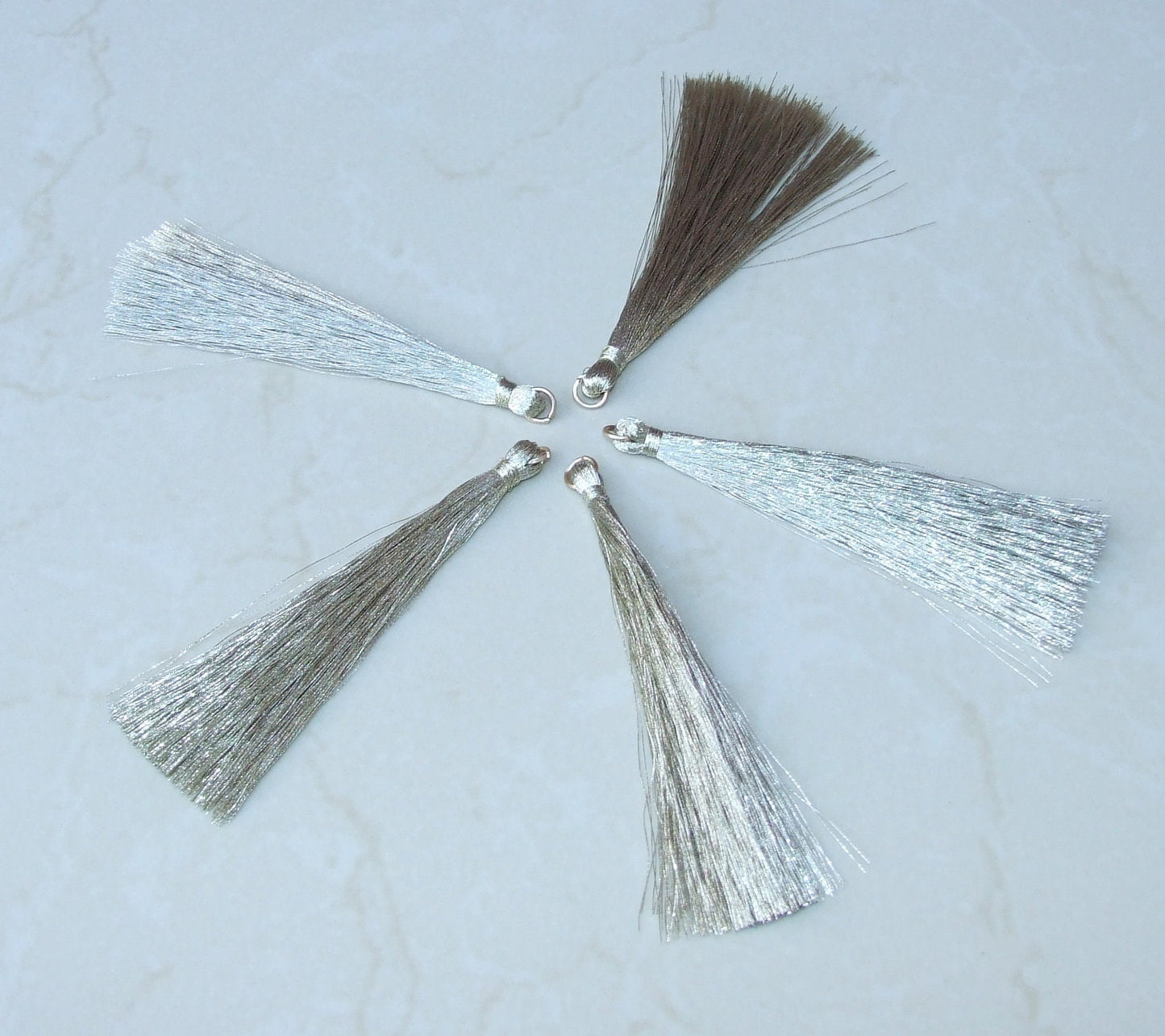 Light Gold Metallic Thread Tassel, Hand Made in the USA, 8mm Jump Ring, Embroidery Thread, Tassel Pendant - 4 inch Tassel - EDGBeadsandGems