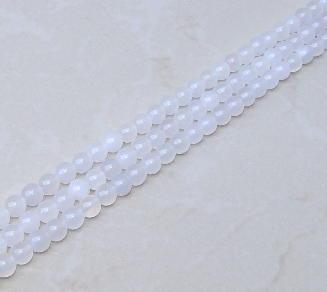 White Agate Beads - 6mm and 8mm - Round Polished Agate Beads - Gemstone Beads - Jewelry Beads - 15 inch Strand - EDGBeadsandGems