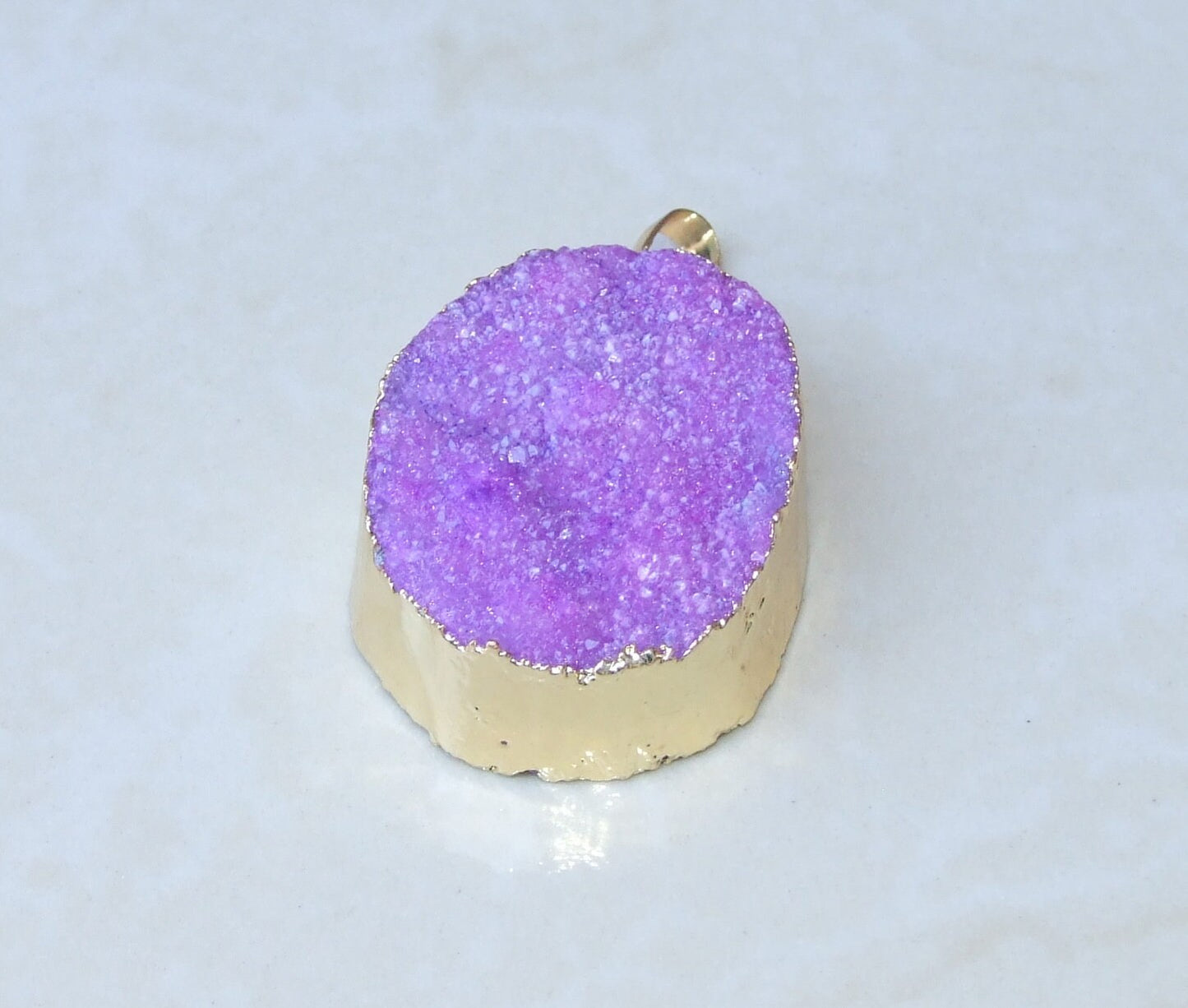 Purple Druzy Pendant, Agate Slice, Geode Pendant, Gemstone Pendant, Druzy Necklace, Druzy Quartz, Large Geode, 32mm x 40mm - 9065 - EDGBeadsandGems