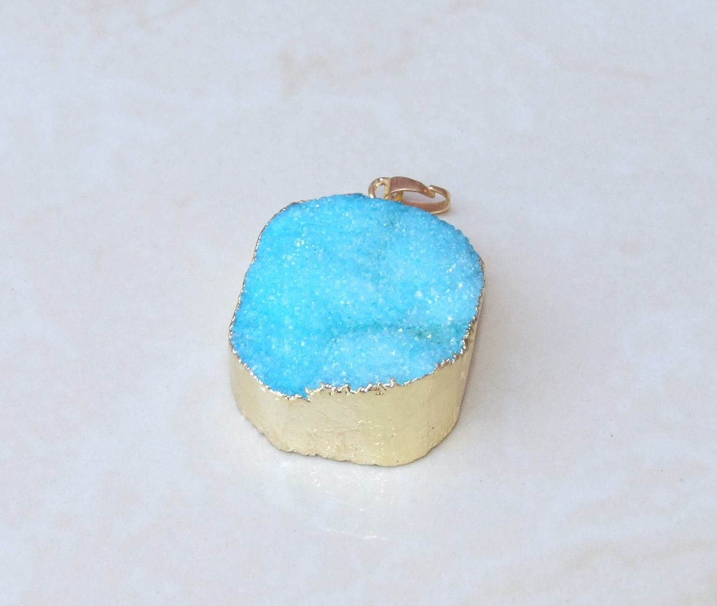 Blue, Druzy Pendant, Agate Slice, Geode Pendant, Gemstone Pendant, Druzy Bracelet, Druzy Quartz, Large Geode, - 31mm x 39mm - 9078 - EDGBeadsandGems