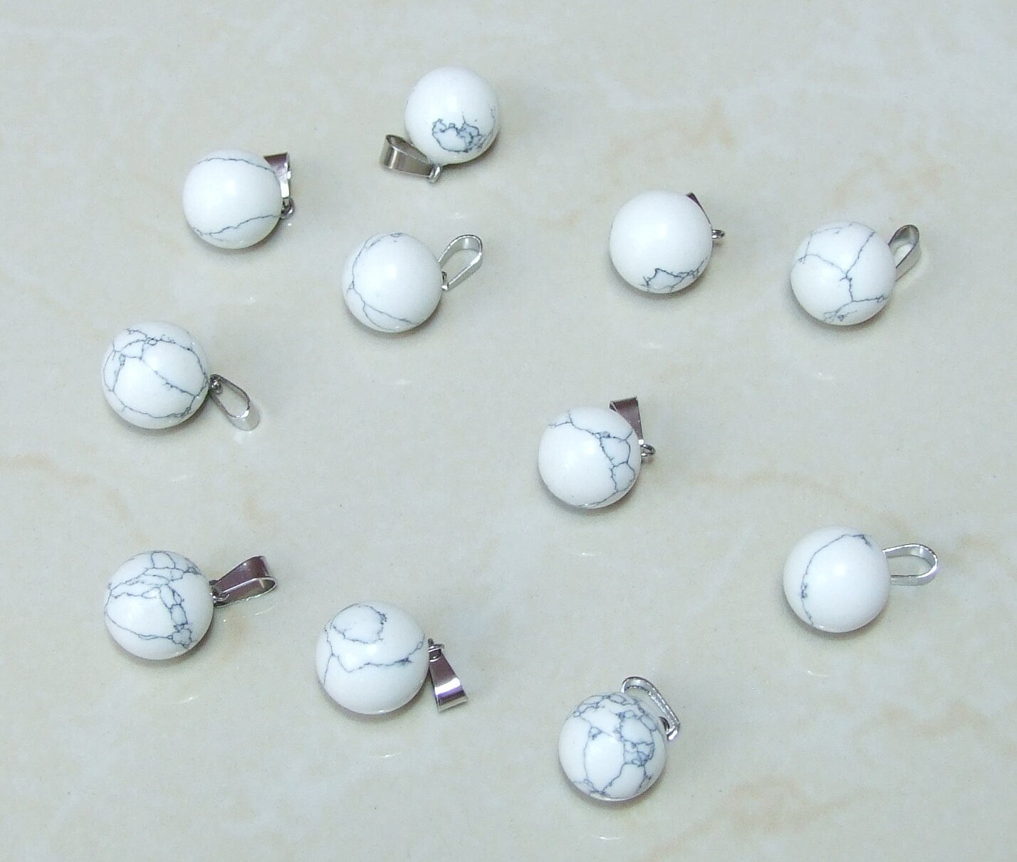 Three White Howlite Round Ball Pendant - Gemstone pendant - Round Gemstone Pendant - Silver Tone Bail - Three Pendants - 15mm - EDGBeadsandGems