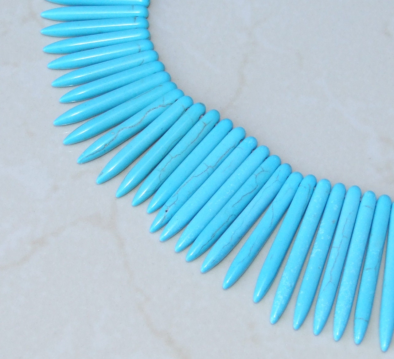 Blue Turquoise, Spike Beads, Spike Collar, Spike Choker Necklace, Turquoise Spike Necklace, Statement Necklace, Spike Bib Necklace, 50mm - EDGBeadsandGems