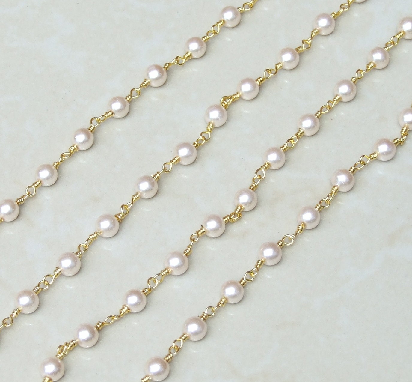 100 % Quality Guaranty - Natural Pearl Coin Beads Chain - Gold Plated Rosary Chain - 12-15 MM Size - Wire Warped Rosary Chain outlet By Foot