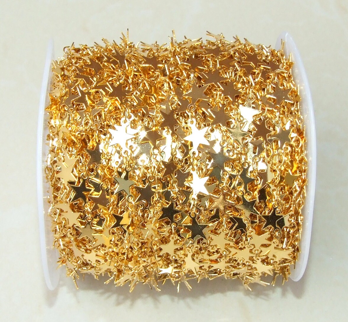 Gold Plated Jewelry Making 6.5mm x .3mm Body Belly STAR Shaped NECKLACE CHAIN By The Foot, Bulk Star Necklace Chain - EDGBeadsandGems