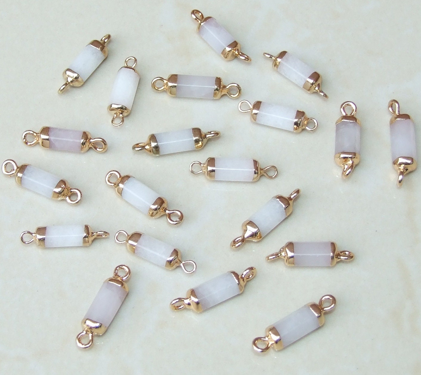 Small White Jade Connector, Faceted Link Tube Cylinder Connector, Stone Pendant, White Jade Pendant, Gemstone Pendant, 5mm x 20mm - EDGBeadsandGems