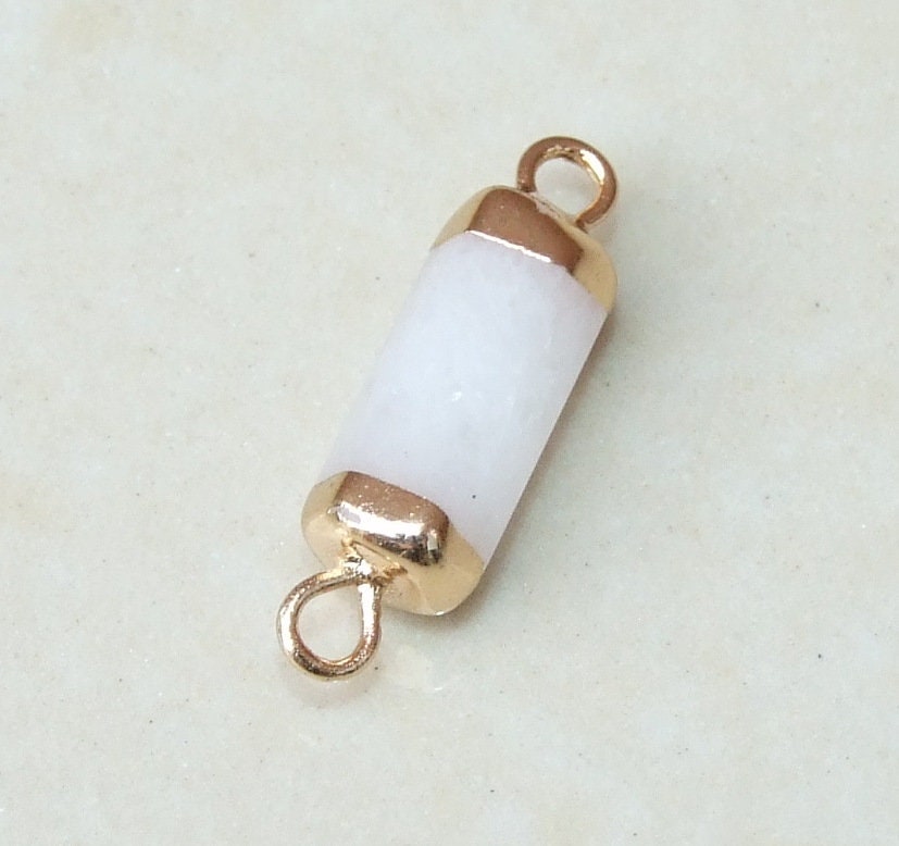Small White Jade Connector, Faceted Link Tube Cylinder Connector, Stone Pendant, White Jade Pendant, Gemstone Pendant, 5mm x 20mm - EDGBeadsandGems