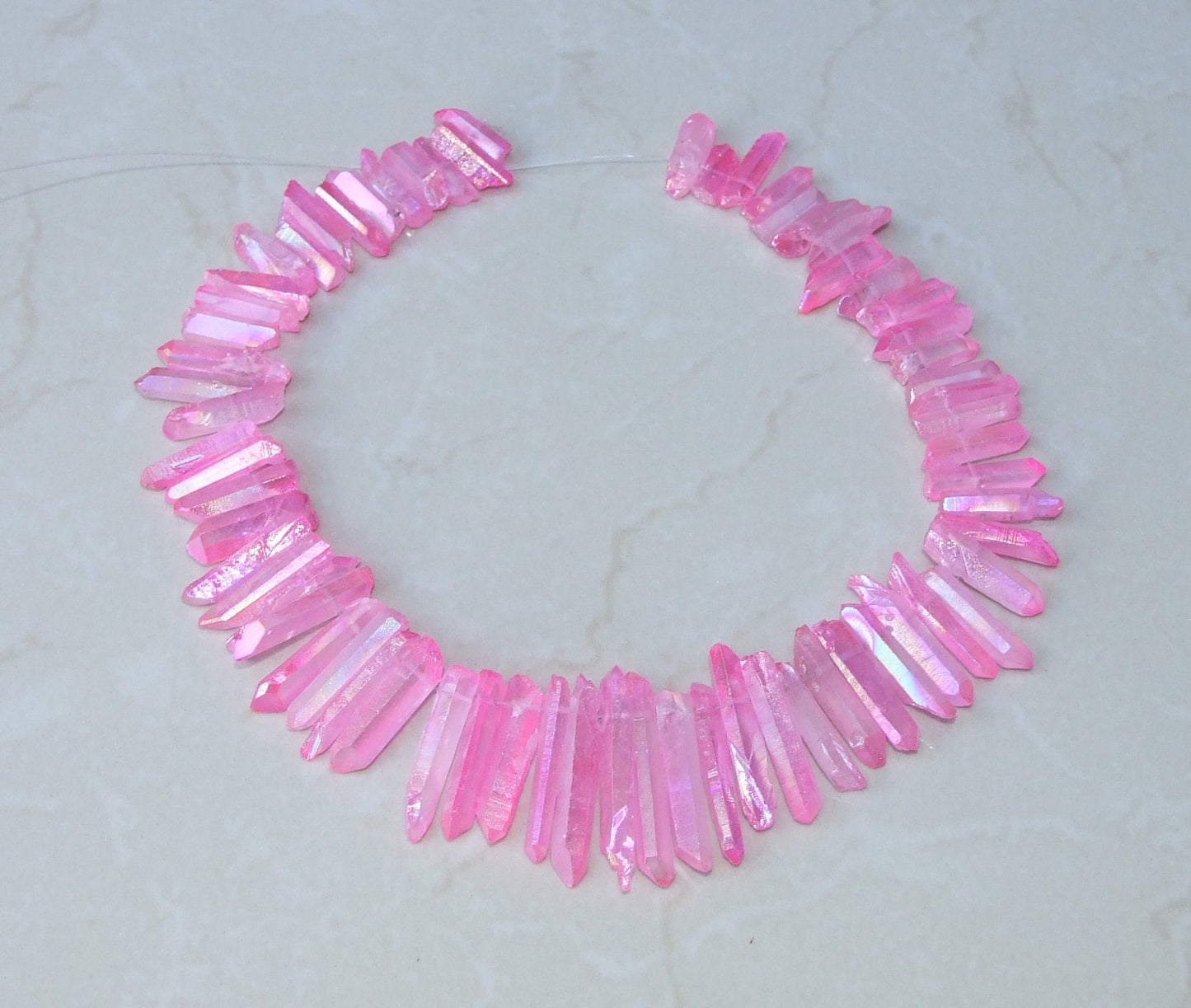 Pink AB Titanium Quartz Cluster Point, Quartz Points Strand, Raw Quartz Points Drilled, Quartz Crystals Points Strand Beads, 20-38mm - EDGBeadsandGems
