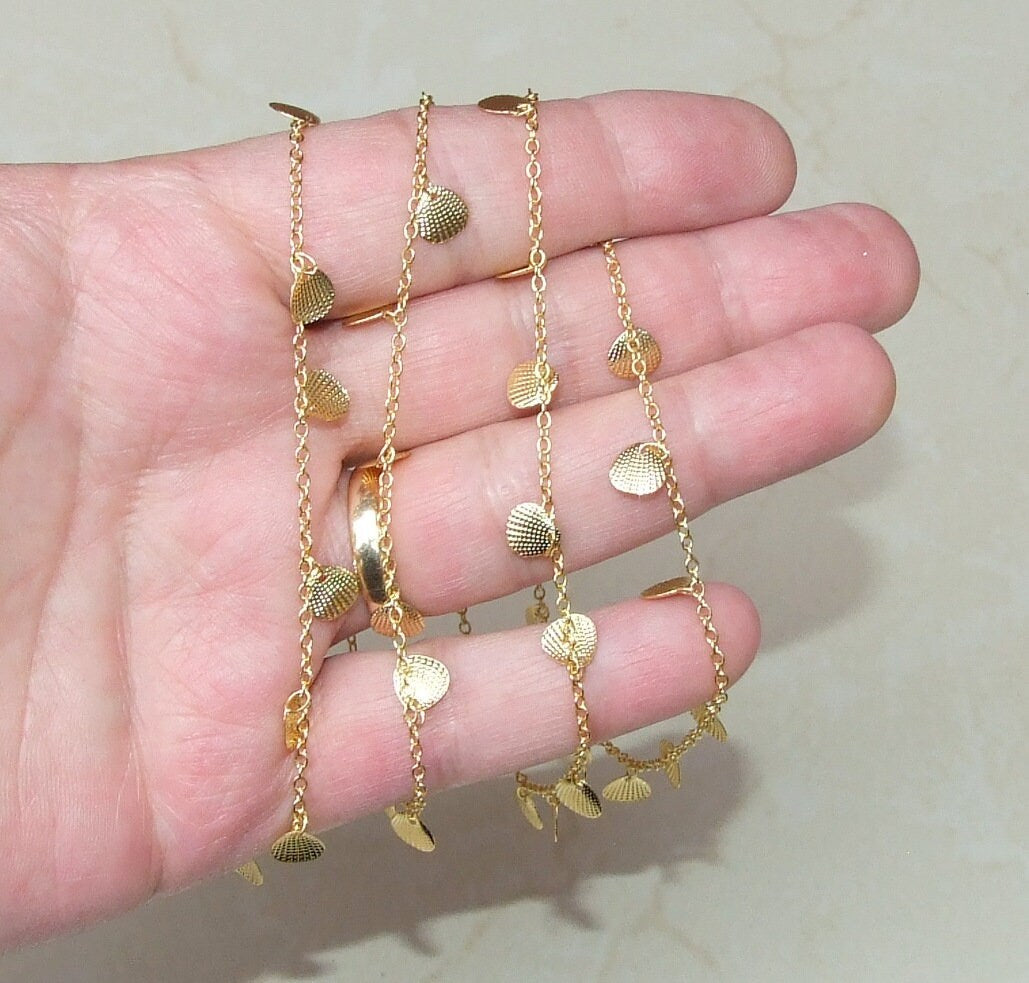 Gold Plated Shell Shaped Chain, Necklace Chain, Bulk Chain, Jewelry Making, Body Chain, Belly Chain, By the Foot, Shell Chain - 2.5mm x 2mm - EDGBeadsandGems