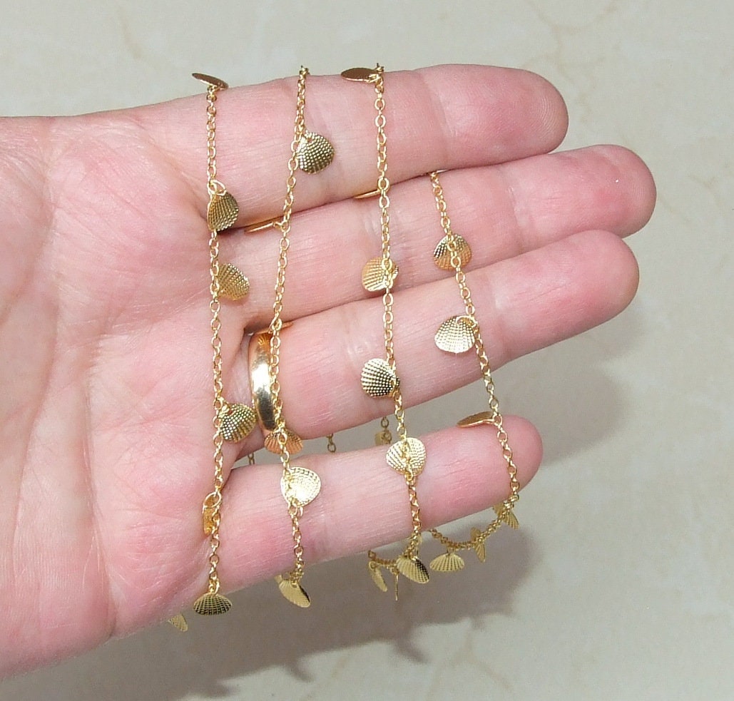 Gold Plated Shell Shaped Chain, Necklace Chain, Bulk Chain, Jewelry Making, Body Chain, Belly Chain, By the Foot, Shell Chain - 2.5mm x 2mm - EDGBeadsandGems