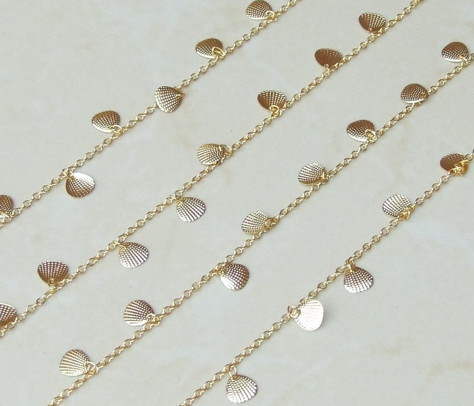 Gold Plated Shell Shaped Chain, Necklace Chain, Bulk Chain, Jewelry Making, Body Chain, Belly Chain, By the Foot, Shell Chain - 2.5mm x 2mm - EDGBeadsandGems