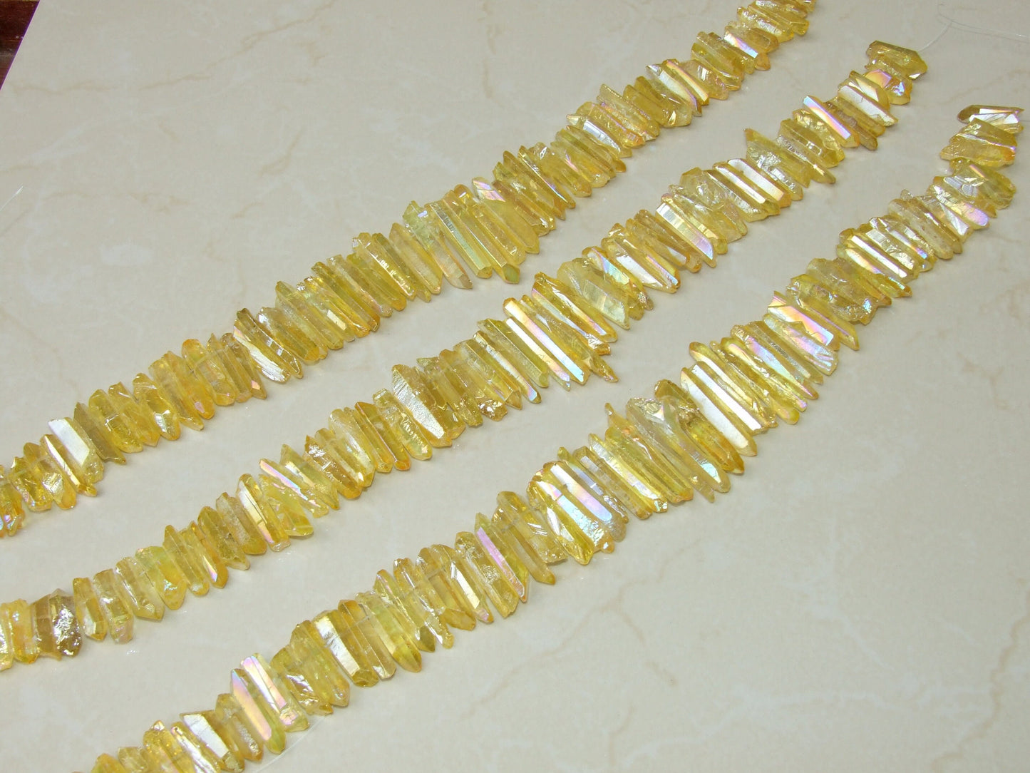 Yellow Titanium Quartz Cluster Point, Titanium Quartz Points Strand, Raw Quartz Points Drilled, Quartz Crystals Points Strand Beads, 15-38mm - EDGBeadsandGems