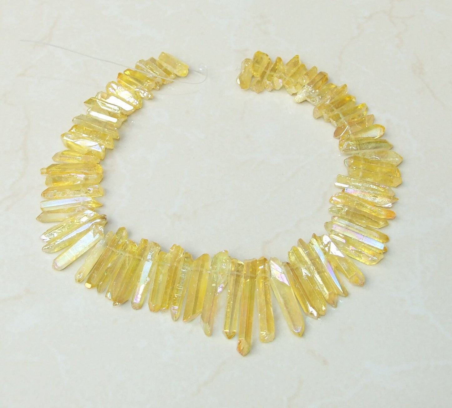 Yellow Titanium Quartz Cluster Point, Titanium Quartz Points Strand, Raw Quartz Points Drilled, Quartz Crystals Points Strand Beads, 20-35mm - EDGBeadsandGems