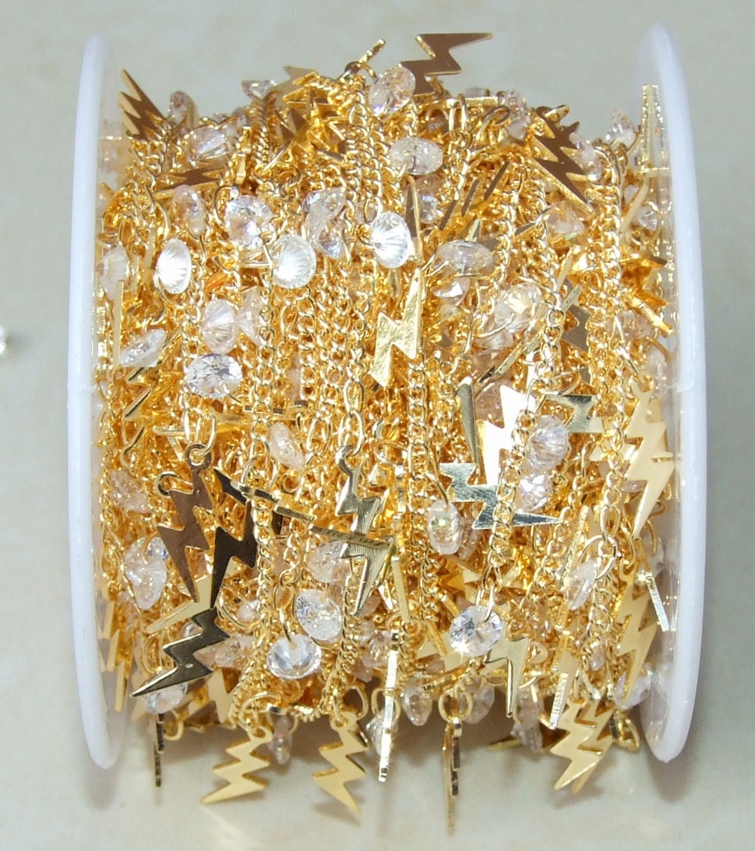 Lighting Bolt Crystal Drop Chain, by the Foot, Rosary Chain with Beads, Rosary Chain Wholesale, Rosary Chain Bulk Jewelry Chain - EDGBeadsandGems