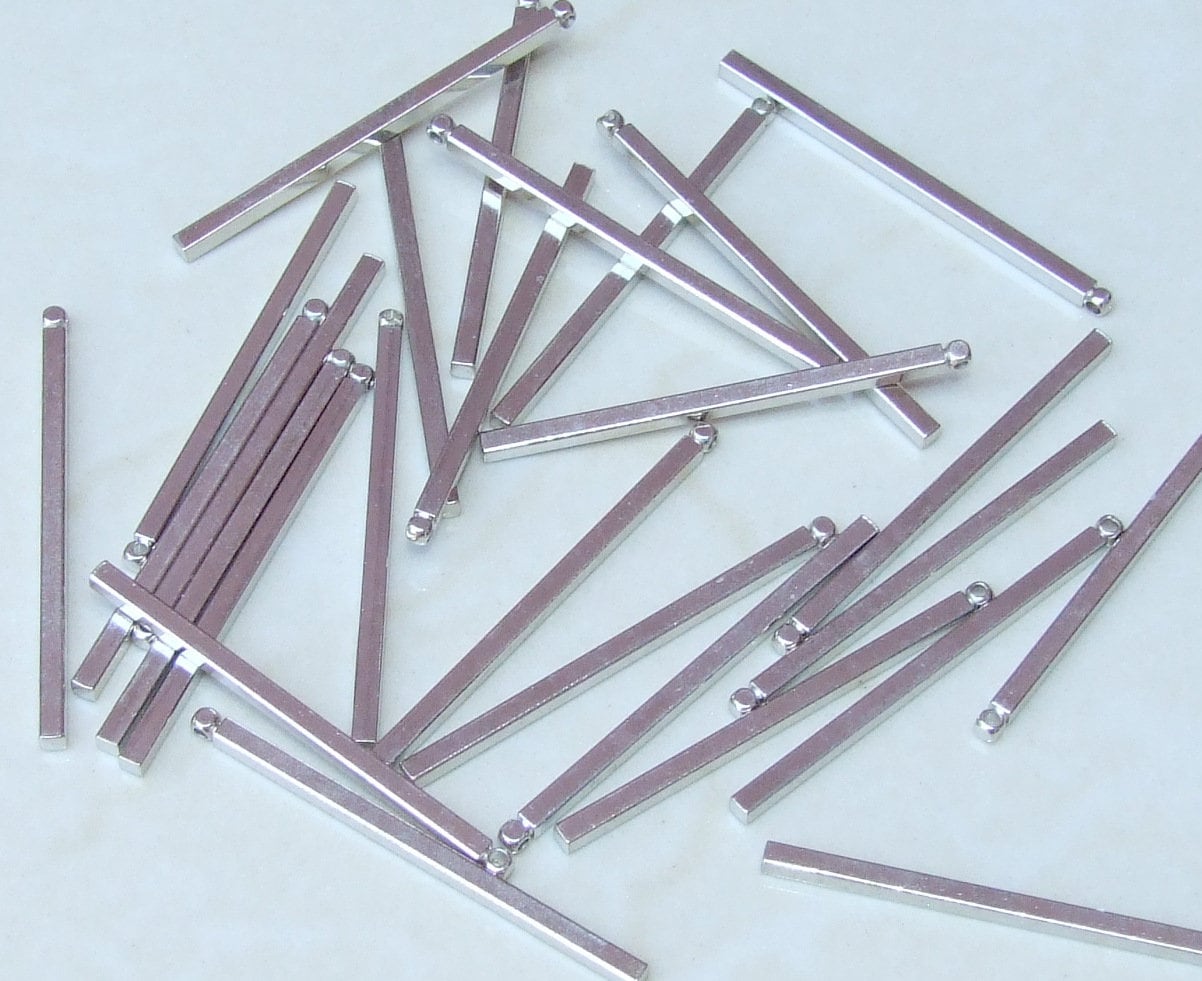Ten Silver Plated Brass Rectangle Pendant - Bar Pendant - Square Pendant - Top Loop - 10 each - 2mm x 2mm x 40mm long - EDGBeadsandGems
