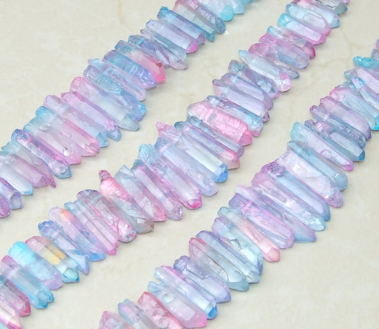 Light Blue & Pink Titanium Quartz Points, Quartz Crystal, Crystals Points, Raw Crystal Quartz Strand, Crystal Gemstones Beads - 20mm - 40+mm - EDGBeadsandGems
