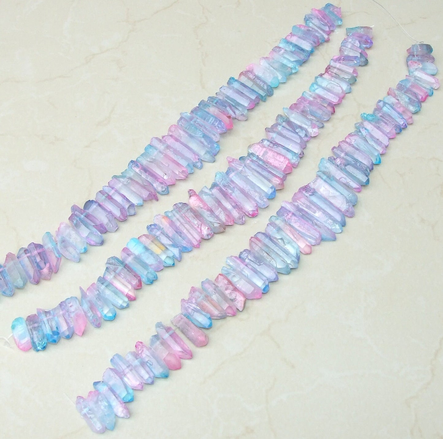 Light Blue & Pink Titanium Quartz Points, Quartz Crystal Beads, Crystals Points, Raw Crystal Quartz Strand, Thick and Thin - 20mm - 40+mm - EDGBeadsandGems