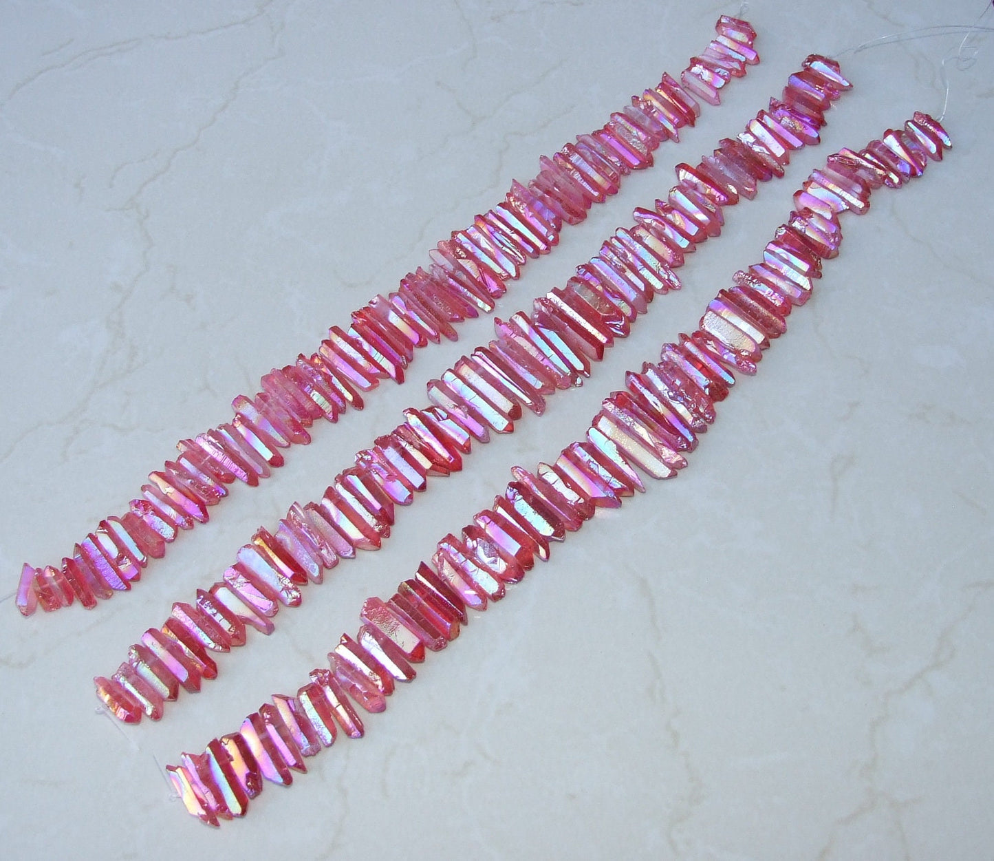 Bright Red Titanium AB Quartz Points, Titanium Quartz Points Strand, Raw Quartz Points Drilled, Quartz Crystals Points Strand Beads, 20-38mm - EDGBeadsandGems