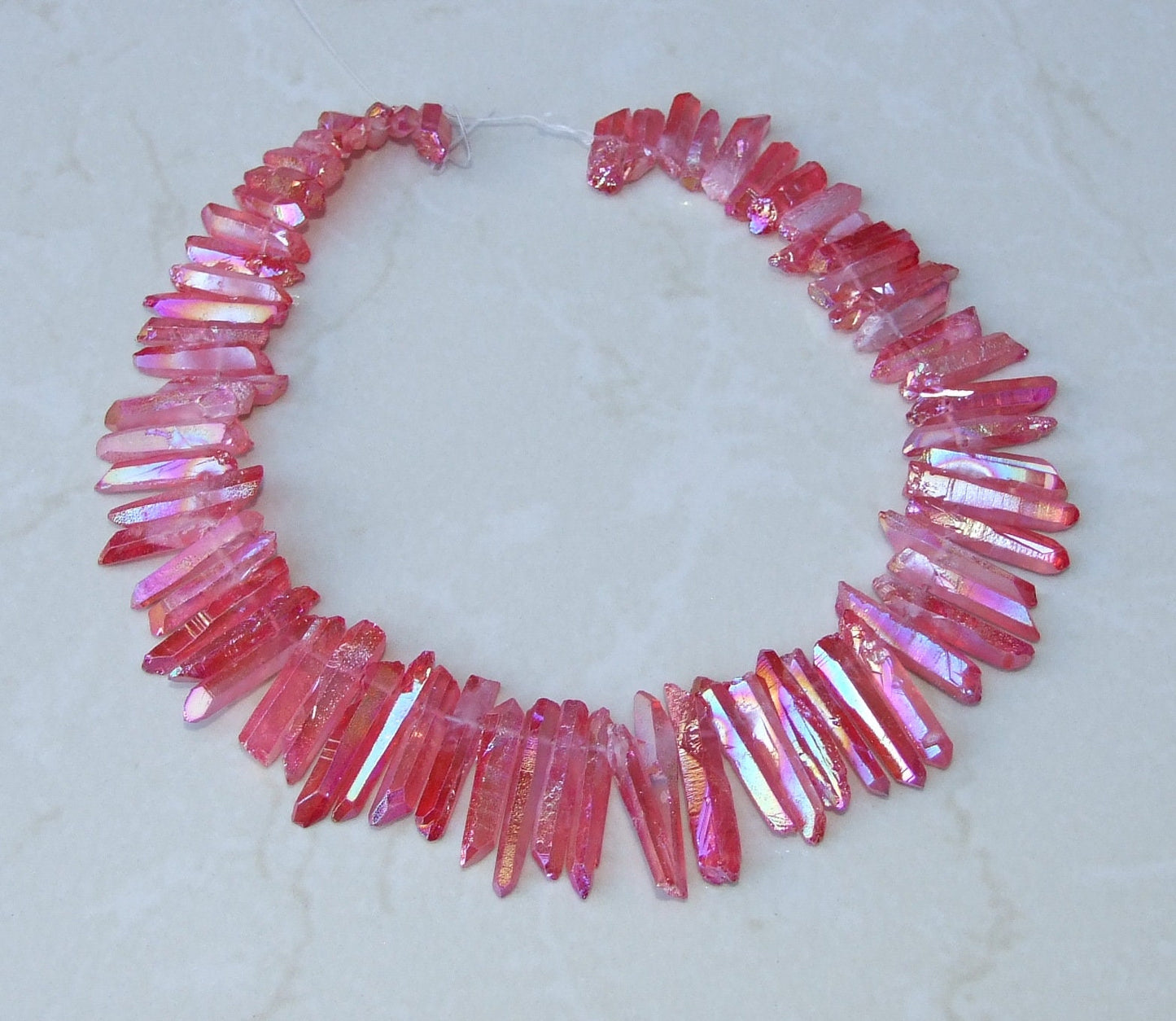 Bright Red Titanium AB Quartz Points, Titanium Quartz Points Strand, Raw Quartz Points Drilled, Quartz Crystals Points Strand Beads, 20-38mm - EDGBeadsandGems