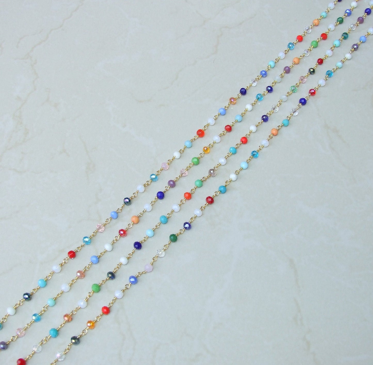 Multicolored Glass Rosary Chain, Bulk Chain, Rondelle Glass Beads, Beaded Chain, Body Chain Jewelry, Gold Chain, Necklace Chain, Belly Chain - EDGBeadsandGems