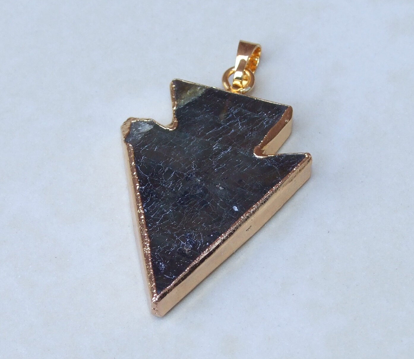 Labradorite Arrowhead Pendant - Labradorite Arrow Pendant - Labradorite Pendant - Gold Edge - Gemstone Pendant - 28mm x 37mm - 4688 - EDGBeadsandGems
