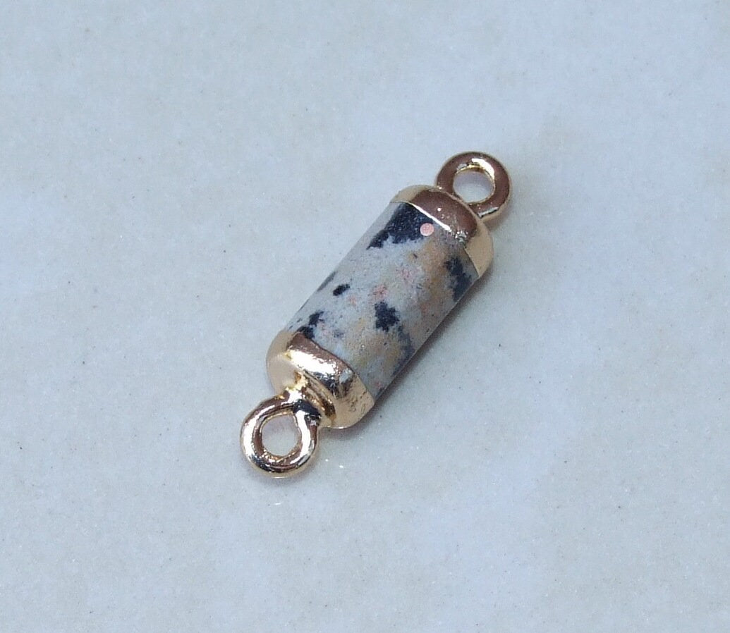 Small Dalmatian Jasper Connector, Faceted Link Tube Cylinder Connector, Stone Pendant, Dalmatian Jasper Pendant, Gemstone Pendant 5mm x 20mm - EDGBeadsandGems