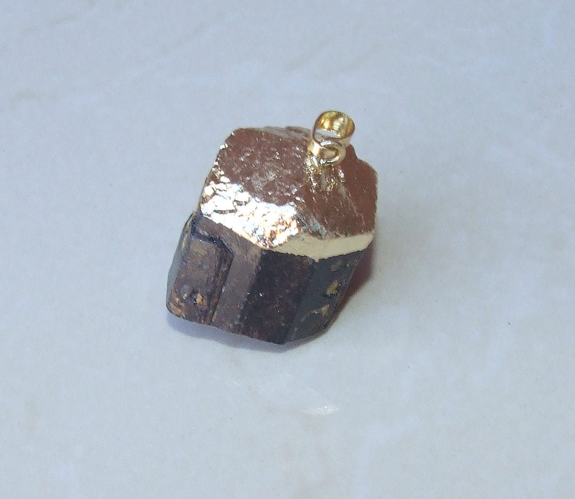 Black Tourmaline Pendant - Gemstone Pendant - Gold Cap and Bail - Raw - Rough - Natural Stone - Jewelry Stones - 21mm x 27mm - 4921 - EDGBeadsandGems