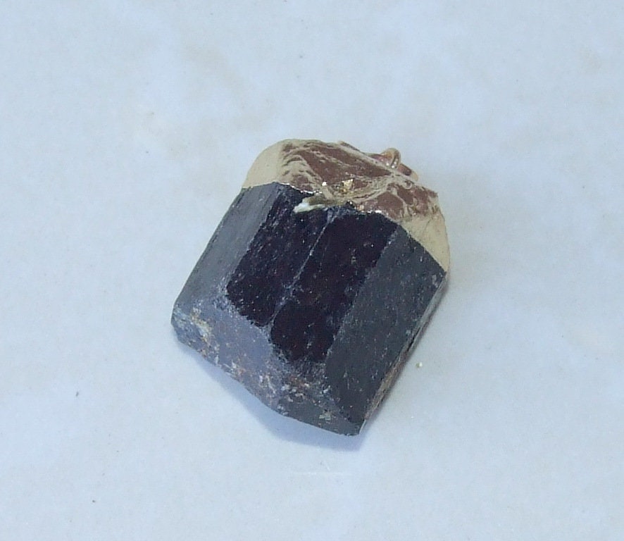 Black Tourmaline Pendant - Gemstone Pendant - Gold Cap and Bail - Raw - Rough - Natural Stone - Jewelry Stones - 21mm x 27mm - 4921 - EDGBeadsandGems