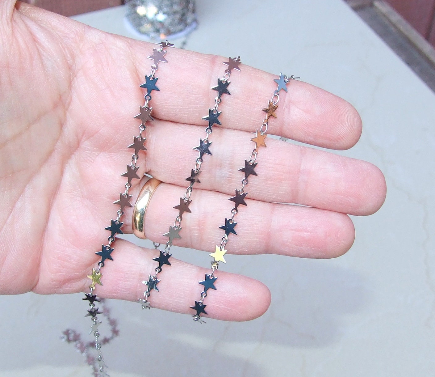 Silver Star Shaped Chain, Necklace Chain, Bulk Chain, Jewelry Making, Body Chain, Belly Chain, By the Foot, 6.5mm x .3mm - EDGBeadsandGems