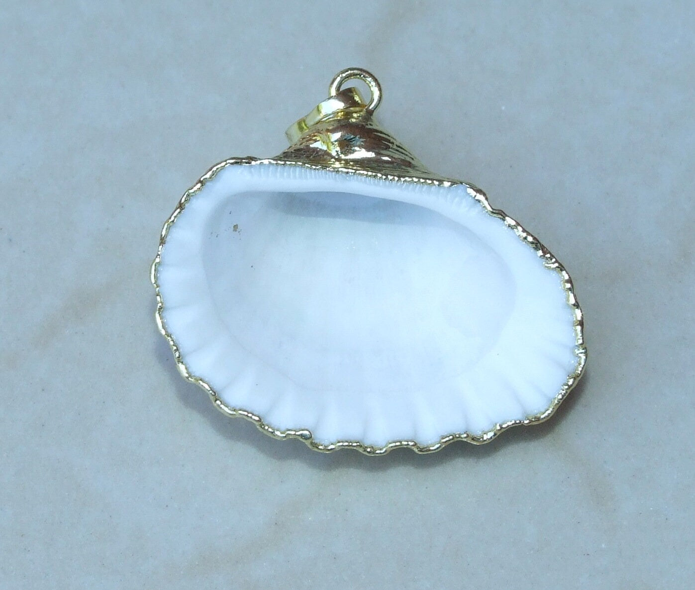 Gold Seashell, Natural Sea Shell Pendant, Clam Shell, Bead Pendant, Gold Plated, Ocean, Beach, Summer, BOHO, 25mm to 33mm - EDGBeadsandGems