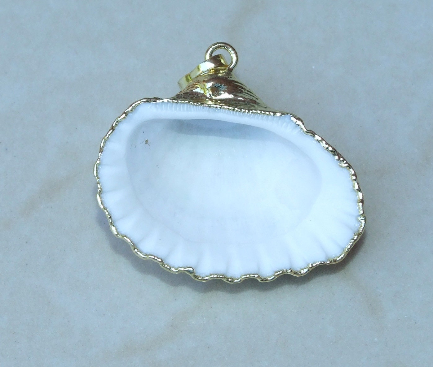 Gold Seashell, Natural Sea Shell Pendant, Clam Shell, Bead Pendant, Gold Plated, Ocean, Beach, Summer, BOHO, 25mm to 35mm, 16A-G - EDGBeadsandGems