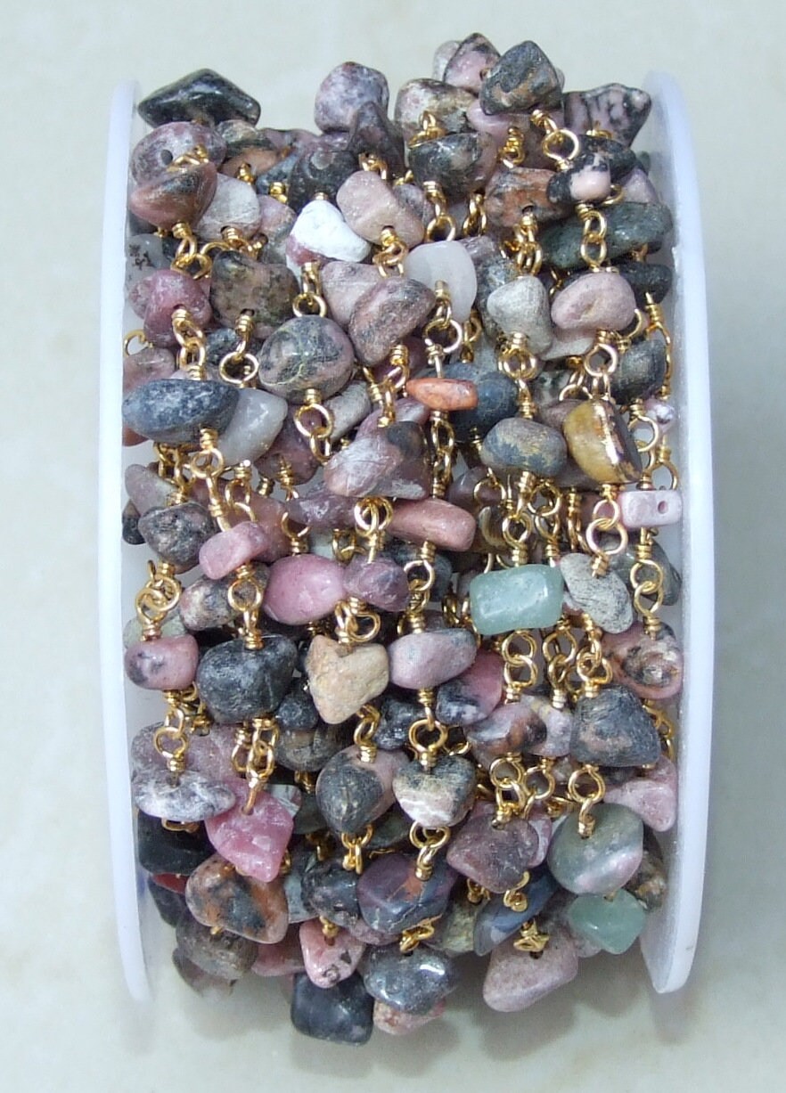 Rhodonite Rosary Chain by the Foot, Rosary Chain with Beads, Rosary Chain Wholesale, Rosary Chain Bulk, Rosary Chain for Jewelry Making - EDGBeadsandGems